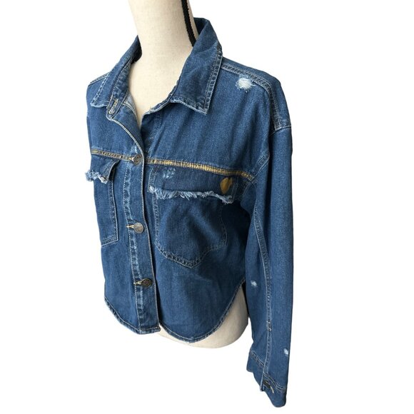 Boom Boom Jeans Hi Lo Jean Shirt Jacket Gold  faith Painted on Back Size 1X - Picture 1 of 10